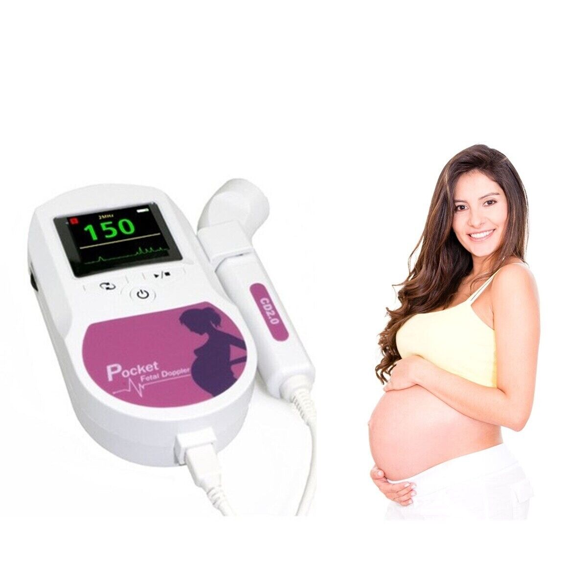 Fetal Doppler Baby Heart Beat Rate Monitor Sound C1 Pink 2MHZ Probe CONTEC