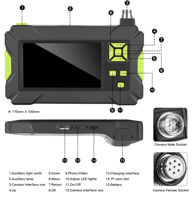 Endoscope Industrial 4.3 Inch LCD Color Screen 1080P with 8 LEDs & 5m Cable