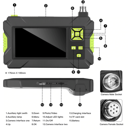Endoscope Industrial 4.3 Inch LCD Color Screen 5m Cable  1080P with 8 LEDs