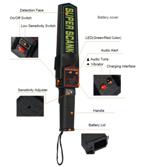 Metal Detector Handheld Security High Performance Pin Pointer Super Scanner