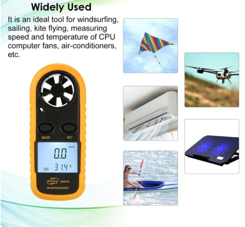 Anemometer Wind Digital Speed Temperature Meter Air Flow Gauge LCD GM816