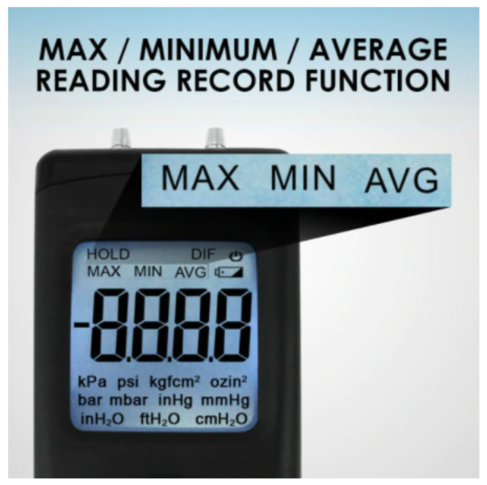 Manometer Digital Air Pressure Meter Differential Gas Tester Tool LCD Gauge