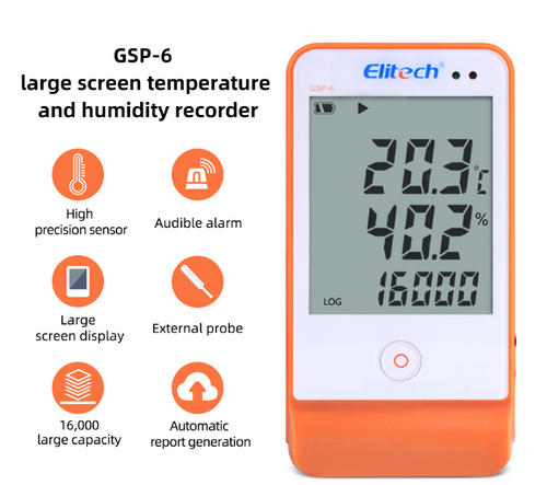 GSP-6 Temperature Humidity Data Logger Recorder Refrigerator Cold Chain 2 Probes