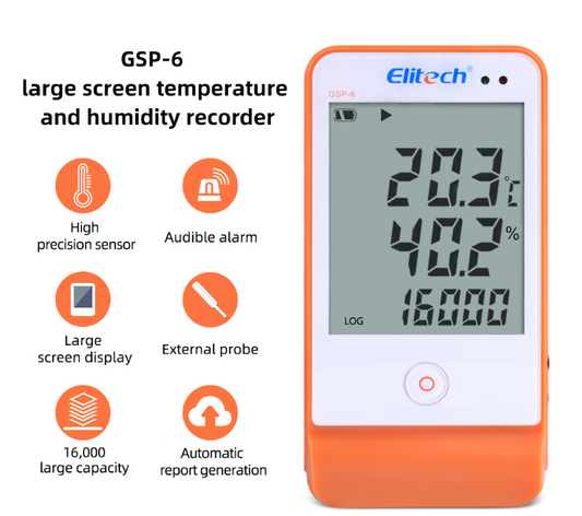 GSP-6 Temperature Humidity Data Logger Recorder Refrigerator Cold Chain 2 Probes
