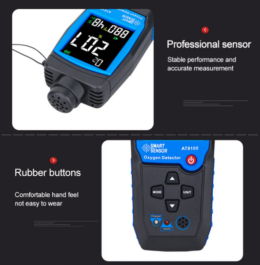 Oxygen Meter Detector O2 Gas Analyzer Reads Monitor In Air Tester 0-25% AT8100