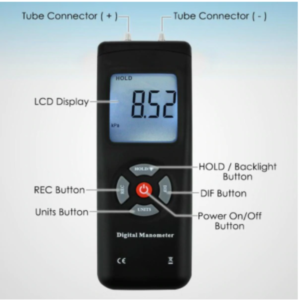 Manometer Digital Air Pressure Meter Differential Gas Tester Tool LCD Gauge