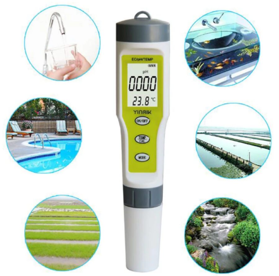 pH EC Temp 3 in 1 Meter Testers LCD Digital Display Tests Water Quality Monitor
