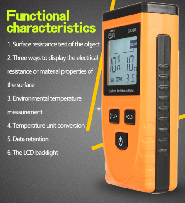 Surface Resistance Meter Tester & Temperature Measurement Anti-Static Resistance
