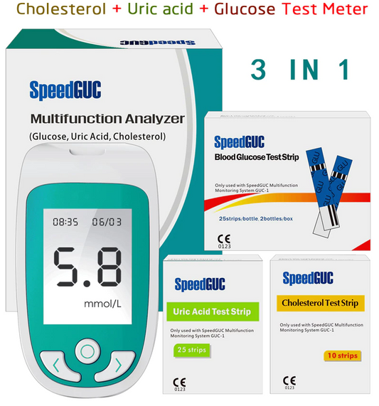 Blood Glucose Cholesterol Uric Acid Monitor Glucometer Kit 3 in1 Multifunction