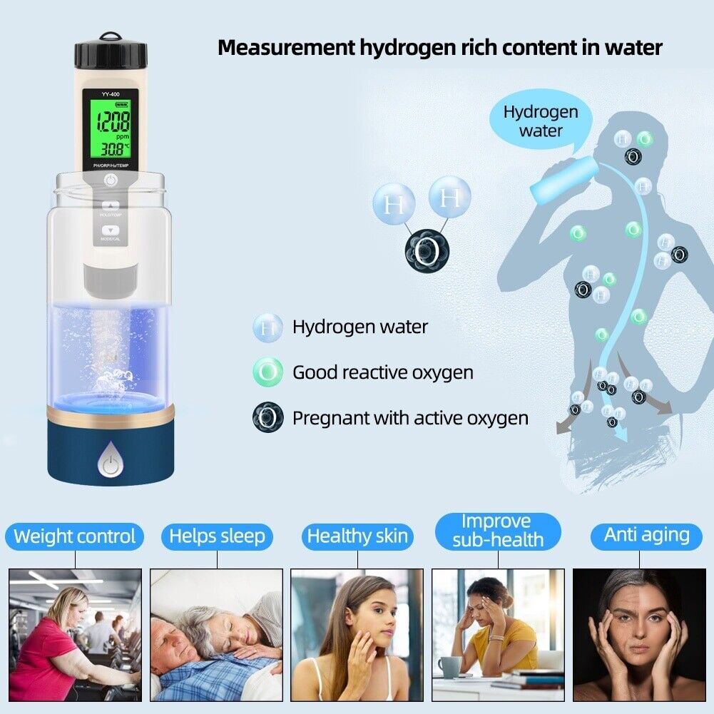 Hydrogen H2 pH ORP Redox Temperature  Meter Analyzer Water Tester