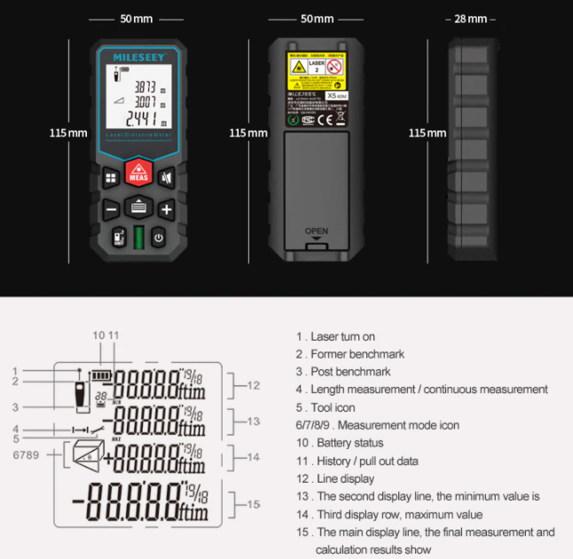 Laser Distance Meter Measurement 80m Rangefinder Digital Measuring Tape Range