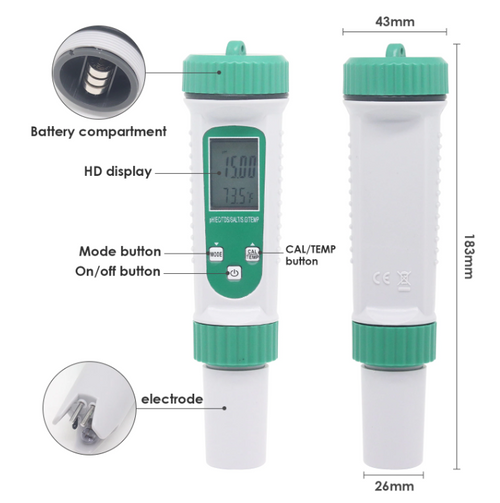 pH EC Conductivity TDS Salinity SG Temp measure 6 in 1 Meter Monitor Tester