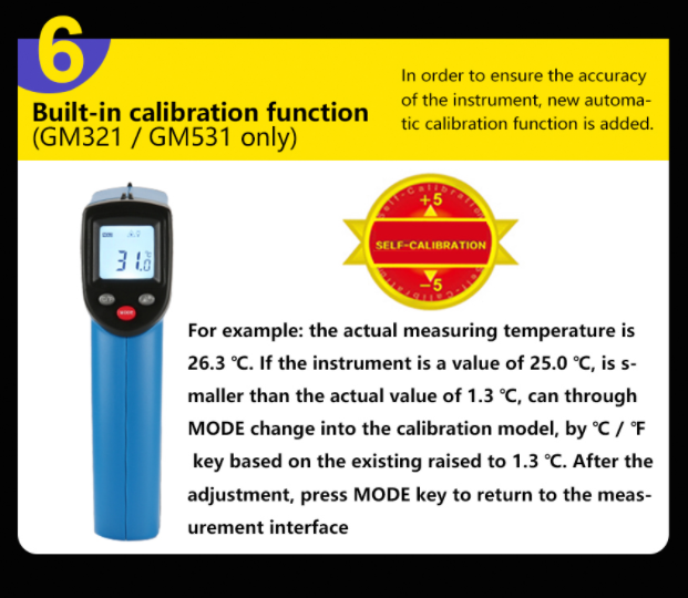 Non-Contact Temperature -50°C~530°C IR Temp Gun Infrared Thermometer GM531-B