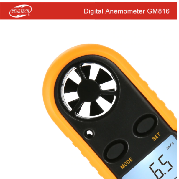 Anemometer Wind Digital Speed Temperature Meter Air Flow Gauge LCD GM816