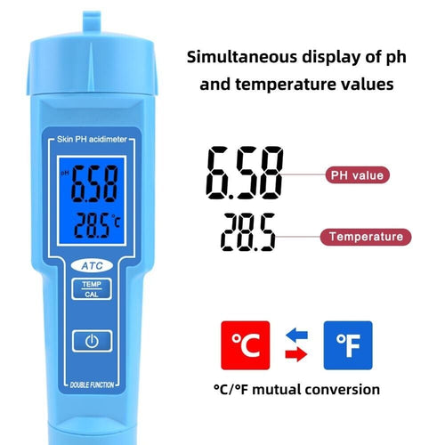 pH Meter Testing Acidimeter Reads ATC for Flat Surfaces Like Skin Fruit Meat Lab