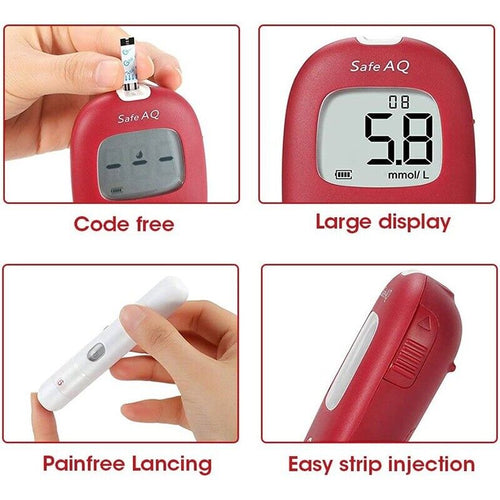 Blood Glucose Meter 50 Test Strips Lancets for Diabetes Glucose Safe AQ Smart
