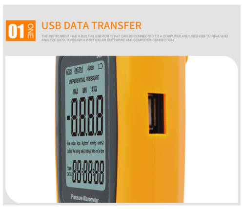 Digital Manometer Air Pressure Meter Gauge Tester Download Logs ±350kPa GM520
