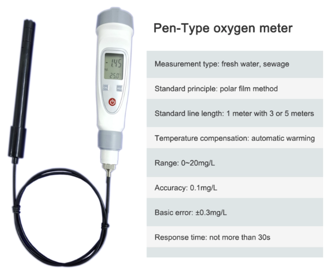 Dissolved Oxygen DO Meter Tester Probe JPB-70A Portable Tester LCD  ATC Range 0-20mg/l