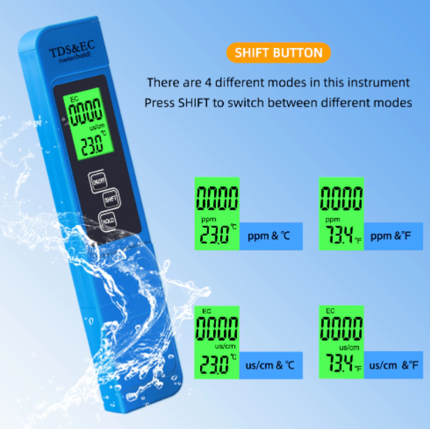 EC TDS Meter LCD Display Conductivity Tester Water Quality Monitor Reader Test