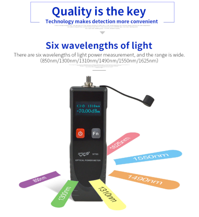 Optical Power Meter Digital Ftth Fiber Optic Tool Optical Fiber tester WT65