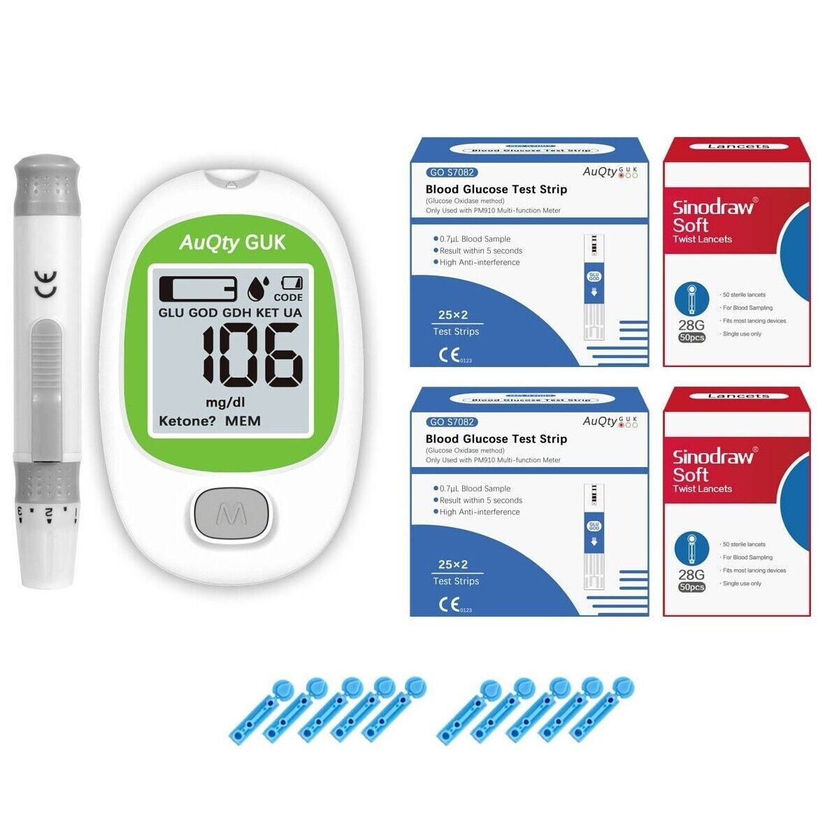 Blood Glucose Meter with 100 Strips and 100 Lancets Sugar Monitor