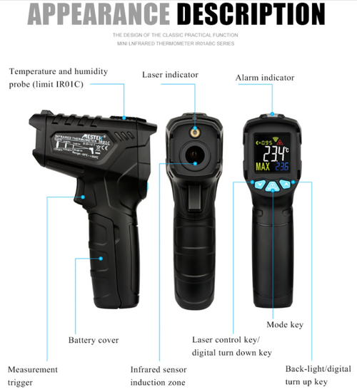 Non Contact Infrared Thermometer Temperature Meter IR Gun -50 to 380 °C Mestek