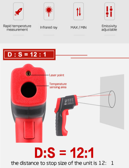 Non Contact Infrared Thermometer -50-550°C Temperature Laser Temp Gun IR WT550