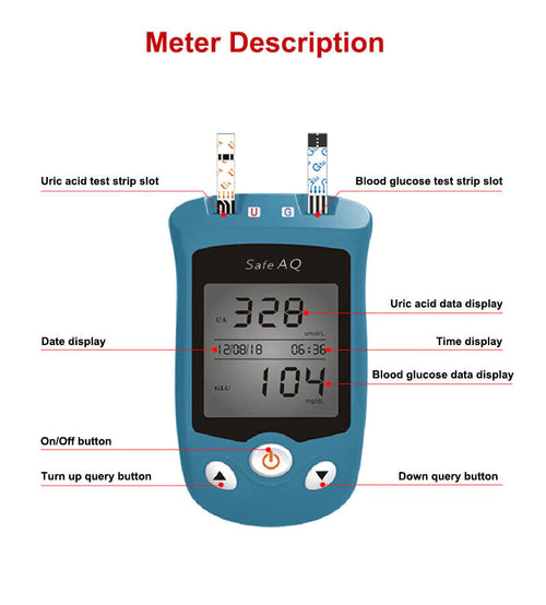 Blood Glucose & Uric Acid Meter Monitor Tester With 200 Test Strips and Lancets