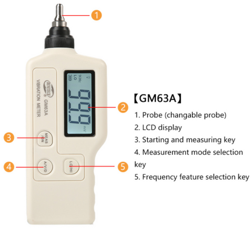 Vibration Meter Measures Monitors Acceleration Velocity & Displacement GM63A
