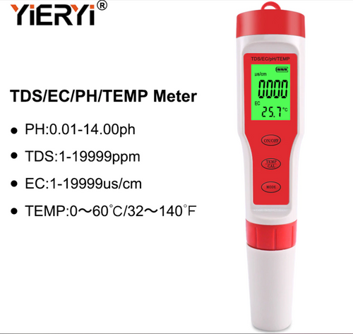 PH EC Conductivity TDS Temp 4 in 1 Meter Digital LCD Water Quality Monitor ATC