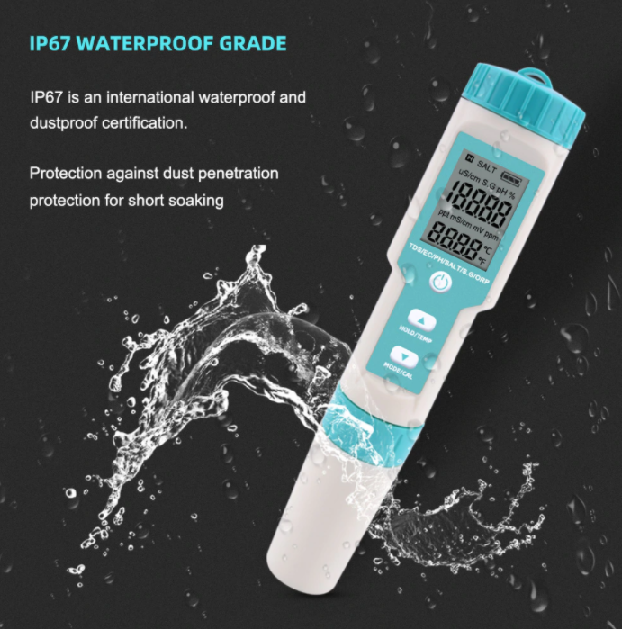 pH EC Conductivity TDS Salinity ORP SG Temp Meter 7 in 1 Monitor Tester Measures