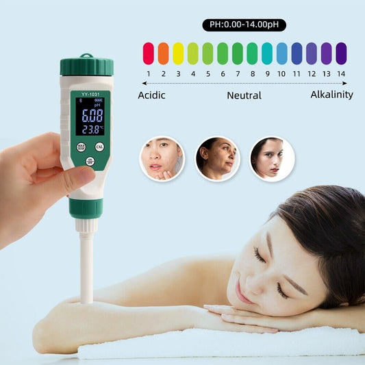 PH Meter Tester Measures Skin Paper Fabric Dough Water Flat Surface & Bluetooth