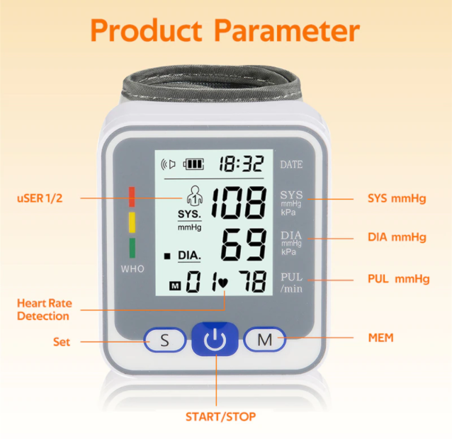 Wrist Blood Pressure Monitor Meter Portable Automatic Heart Rate Pulse BP Reader