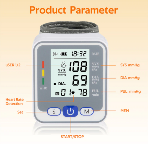 Wrist Blood Pressure Monitor Meter Portable Automatic Heart Rate Pulse BP Reader