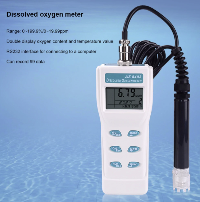 Dissolved Oxygen Meter Measures Temp & DO 99 Memory Function Probe AZ8403