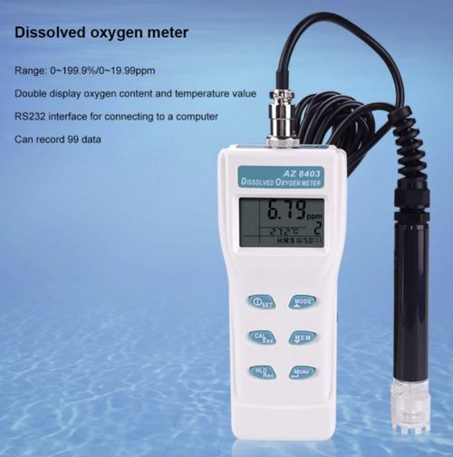Dissolved Oxygen Meter Measures Temp & DO 99 Memory Function Probe AZ8403