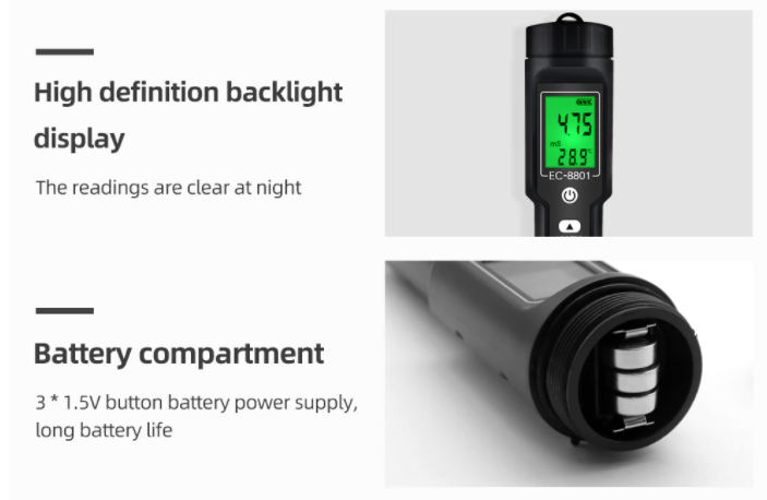 EC & Temp Meter Tester Reader for Soil Waterproof Electrical Conductivity ATC