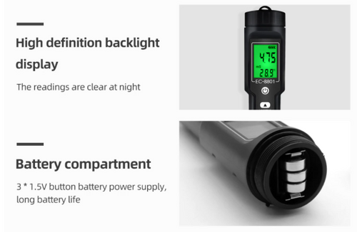 EC & Temp Meter Tester Reader for Soil Waterproof Electrical Conductivity ATC