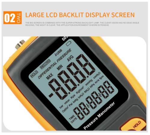 Digital Manometer Air Pressure Meter Gauge Tester Download Logs ±350kPa GM520