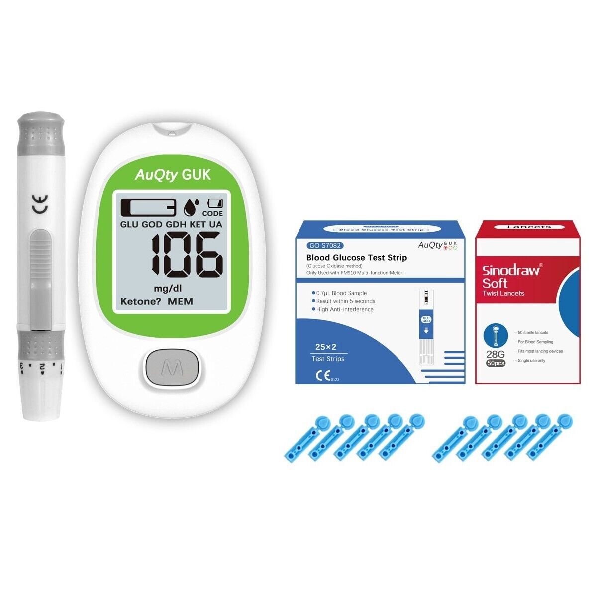 Blood Glucose Tester Sugar Monitor 50 Test Strips & 50 Lancets