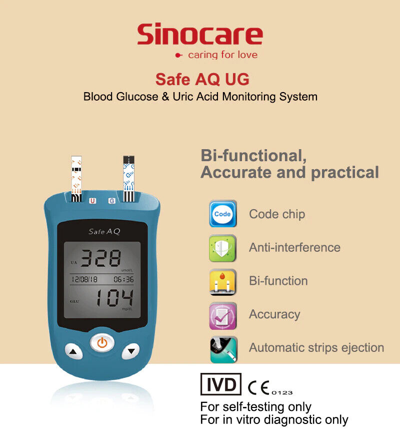 Uric Acid Blood Glucose Meter Monitor Glucometer Kit 50 test 2 in1 Multifunction
