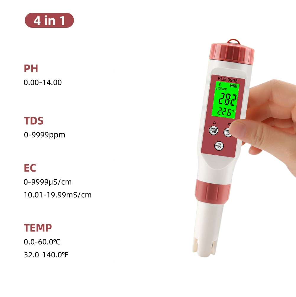 PH EC Conductivity TDS Temp Meter Tester 4 in 1 Waterproof Bluetooth D