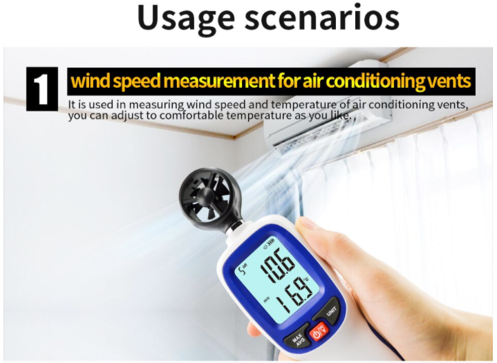 Wind Speed Meter Anemometer Digital Tester Vane Air Flow Gauge Backlight WT82
