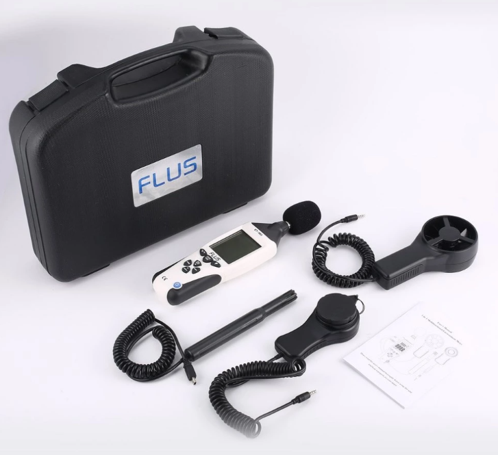 Sound Levels Lux Light Levels  Airflow % Humidity Anemometer Wind Temp Meter