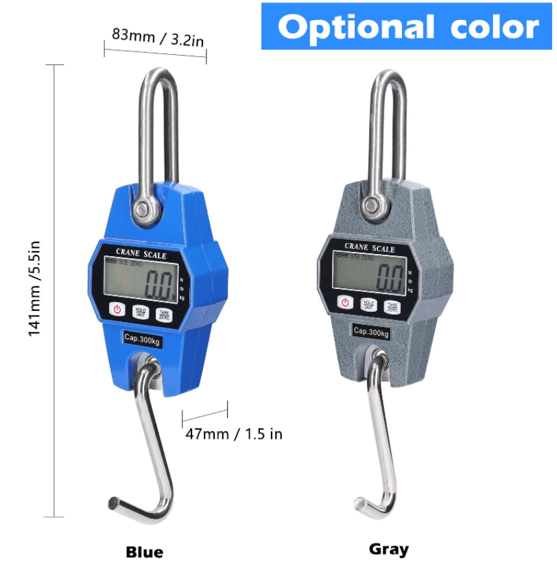 Crane Scale 300kg x 0.1kg Hanging Grey Mini Portable LCD Digital Electronic