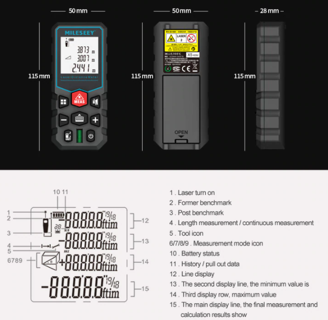 Laser Distance Meter Measurement 40m Rangefinder Digital Measuring Tape Range