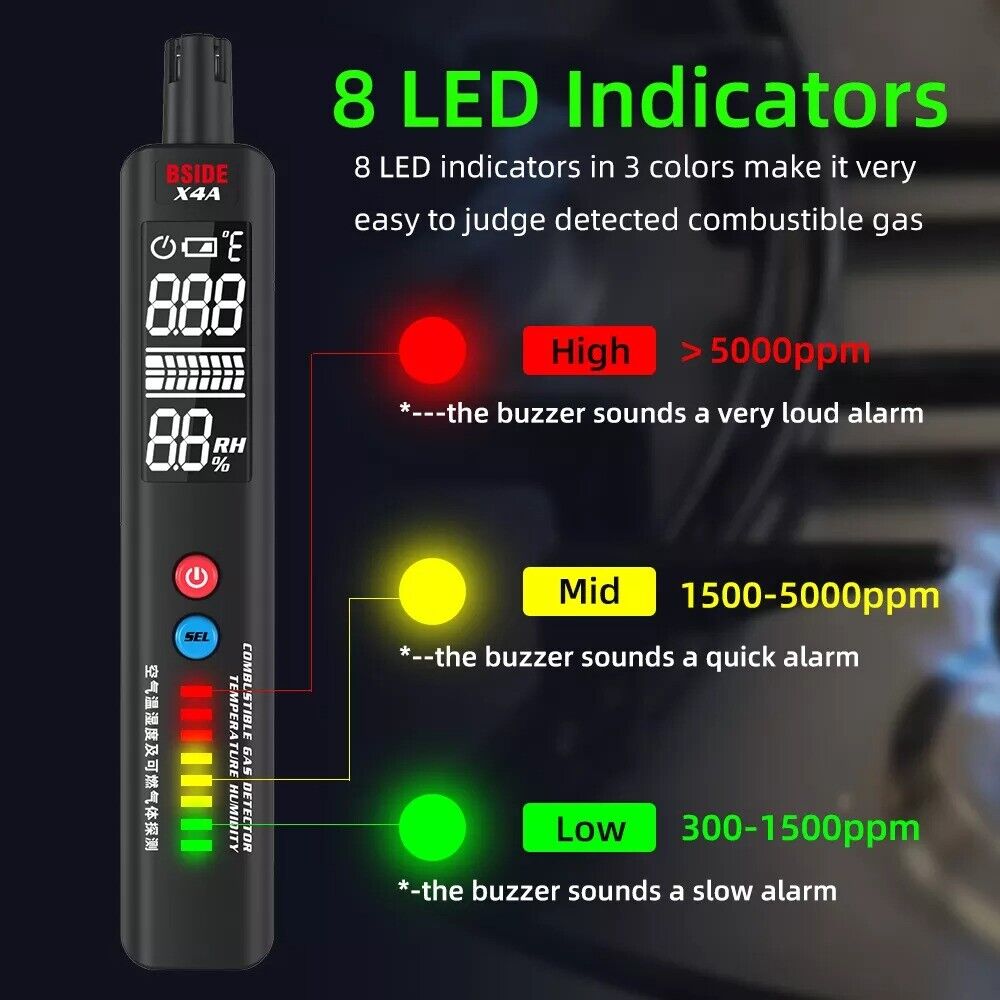 Portable Gas Leak Temperature Humidity Detector Air Tester LCD Display BSIDE X4A