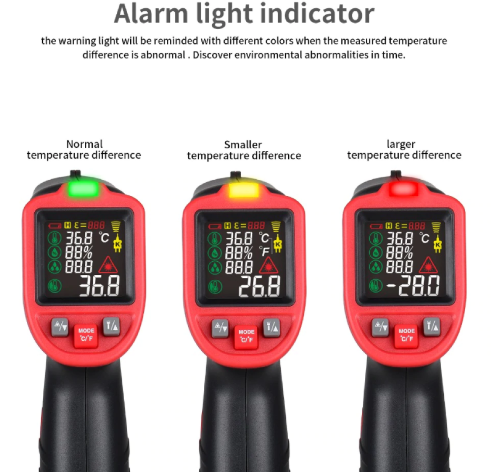 Non Contact Infrared Thermometer -50-650°C K Type Thermocouple Mildew UV Light