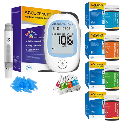 Glucose Uric Acid Ketone Haemoglobin Blood Meter 4 in 1 Sugar Gout Diabetes Test