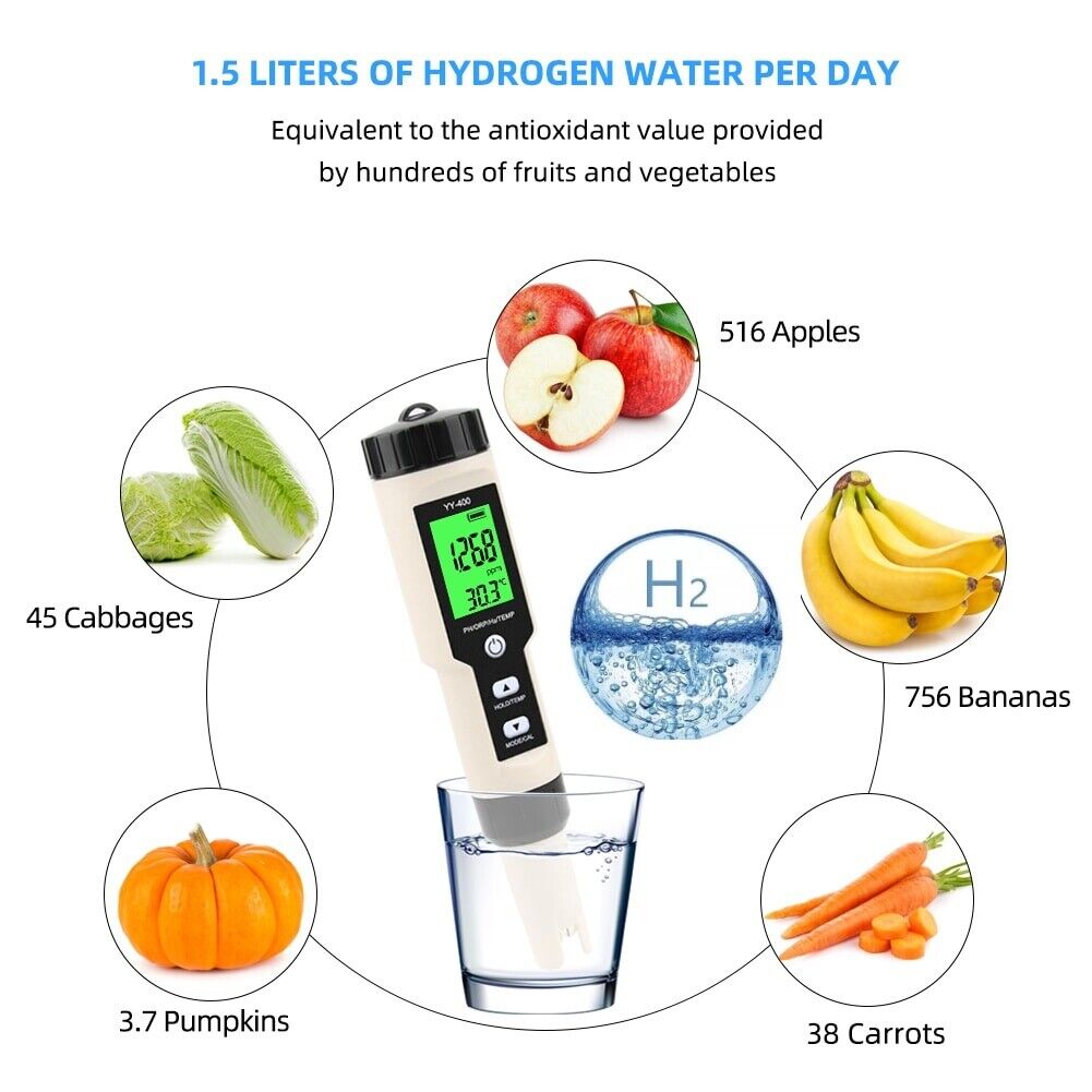 Hydrogen H2 pH ORP Redox Temperature  Meter Analyzer Water Tester